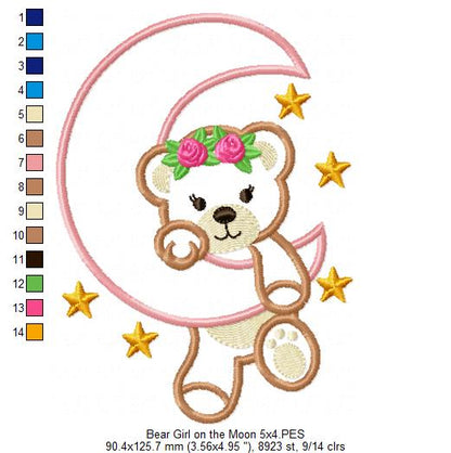 Bear Girl on the Moon - Aplique - Machine Embroidery Design