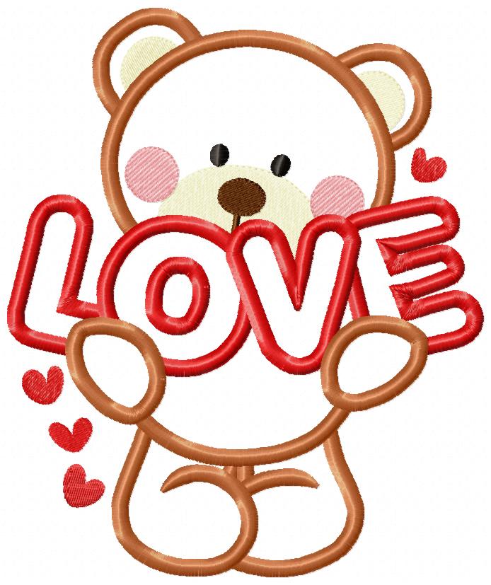 Bear Love - Aplique - Machine Embroidery Design
