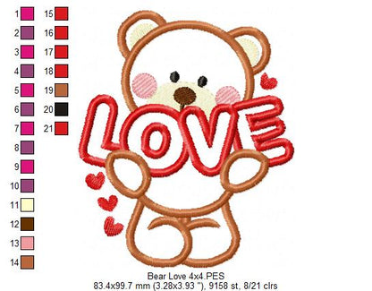 Bear Love - Aplique - Machine Embroidery Design