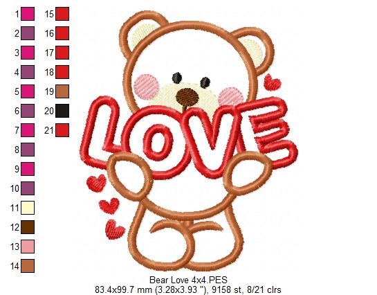 Bear Love - Aplique - Machine Embroidery Design