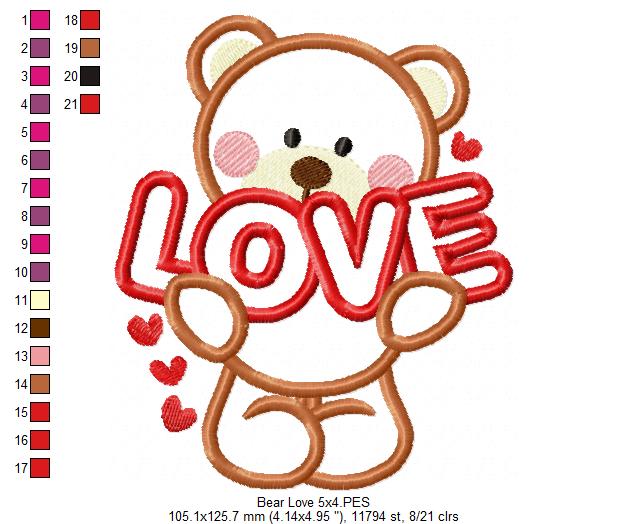 Bear Love - Aplique - Machine Embroidery Design