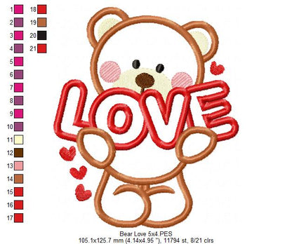 Bear Love - Aplique - Machine Embroidery Design