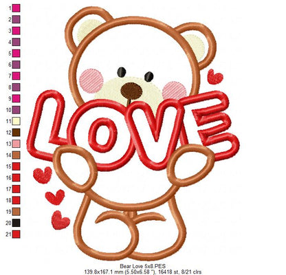 Bear Love - Aplique - Machine Embroidery Design