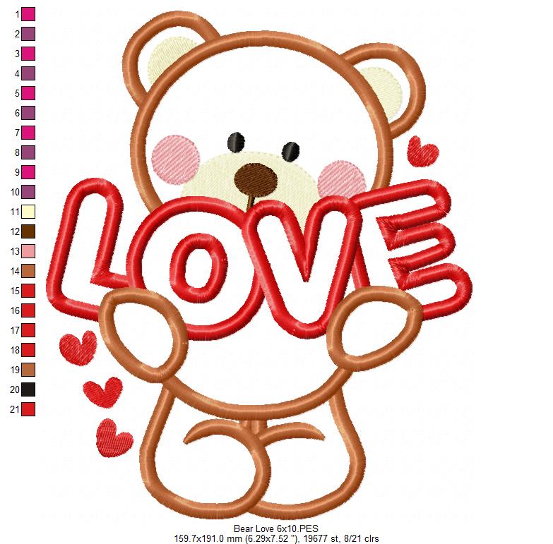 Bear Love - Aplique - Machine Embroidery Design