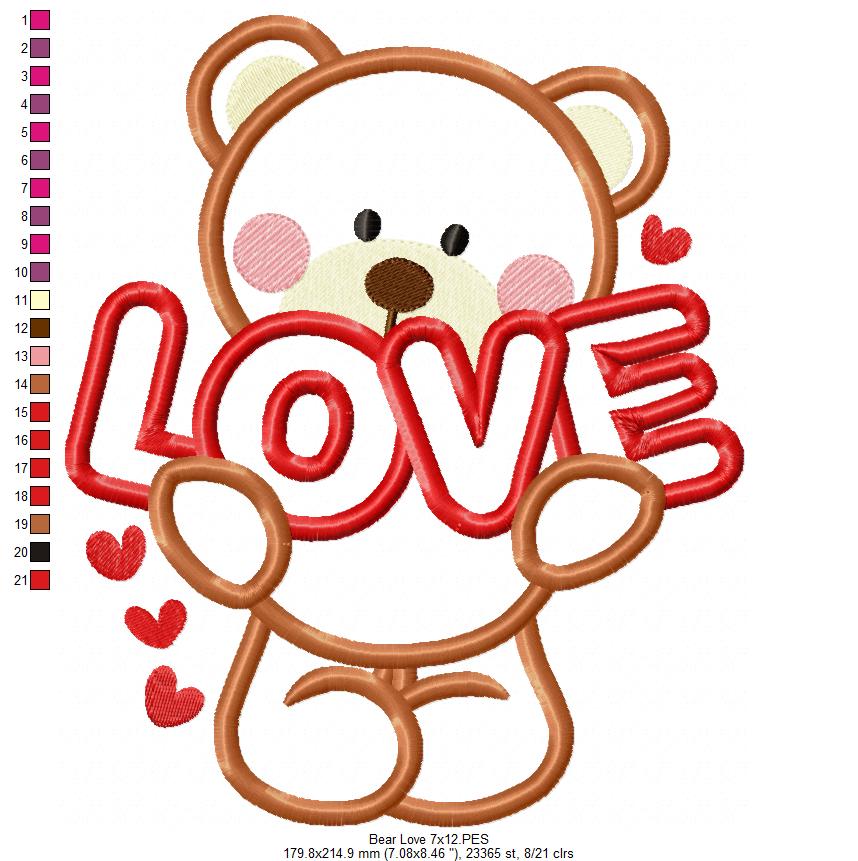 Bear Love - Aplique - Machine Embroidery Design