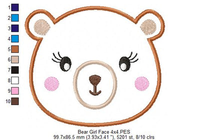 Sweet Bear Girl Face - Appliqué – Machine Embroidery Design