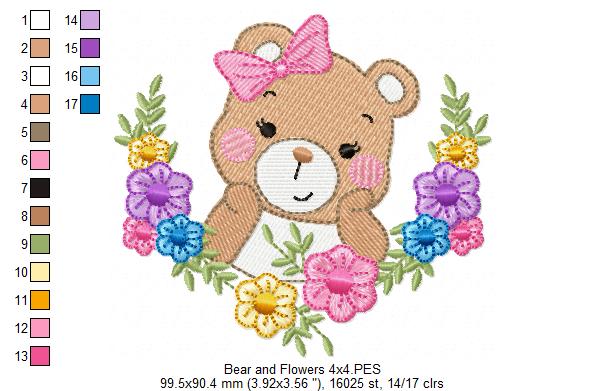Bear and Flowers - Fill Stitch