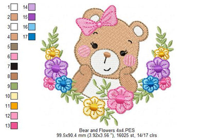 Bear and Flowers - Fill Stitch