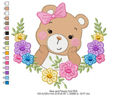 Bear and Flowers - Fill Stitch