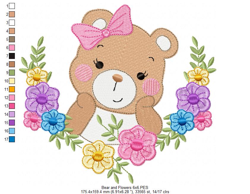 Bear and Flowers - Fill Stitch