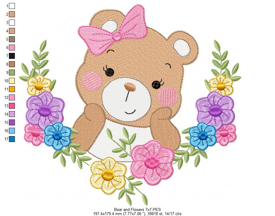 Bear and Flowers - Fill Stitch