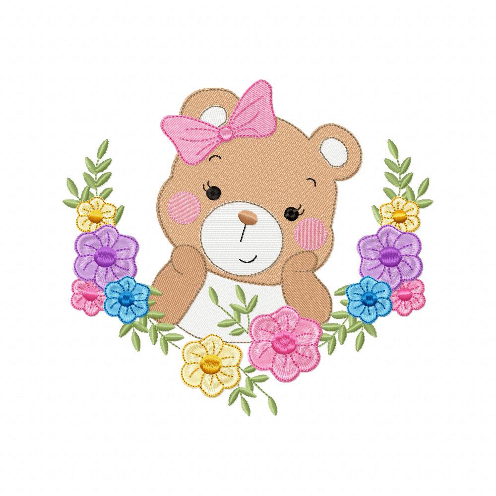 Bear and Flowers - Fill Stitch