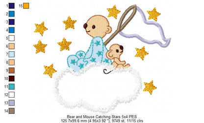 Bear and Mouse Catching Stars - Aplique