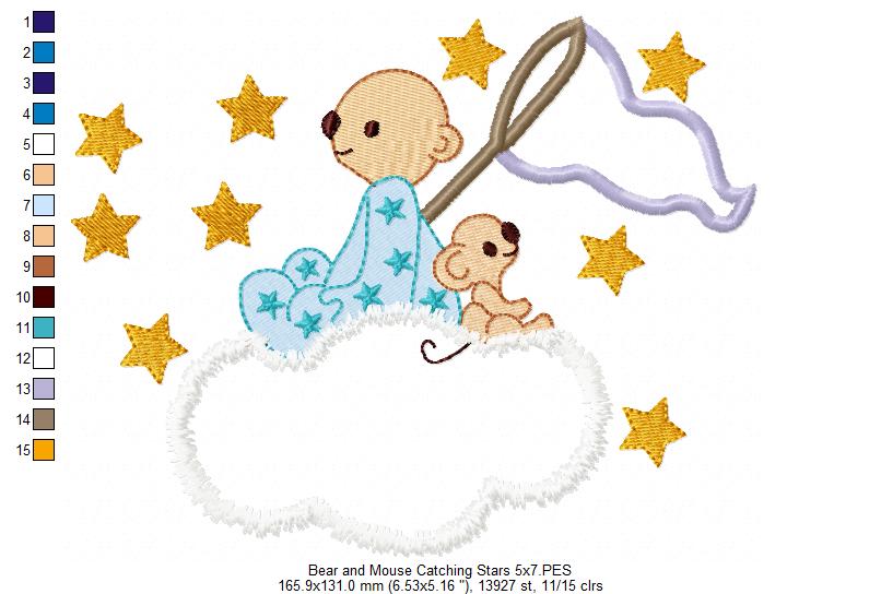 Bear and Mouse Catching Stars - Aplique