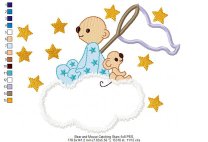 Bear and Mouse Catching Stars - Aplique