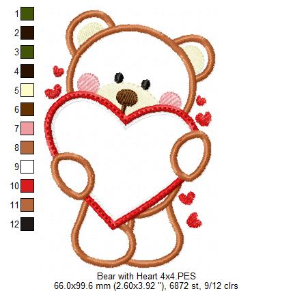 Bear with Heart - Aplique Embroidery