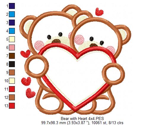 Bear with Hearts - Aplique Embroidery