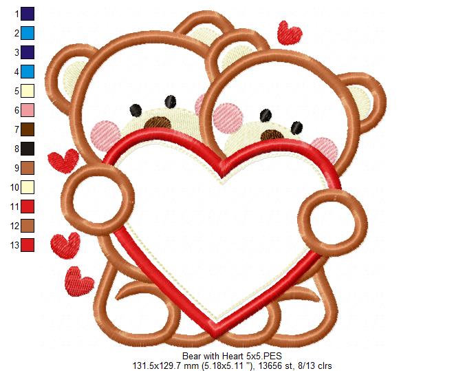 Bear with Hearts - Aplique Embroidery