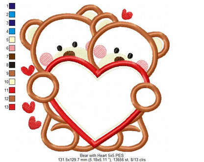Bear with Hearts - Aplique Embroidery