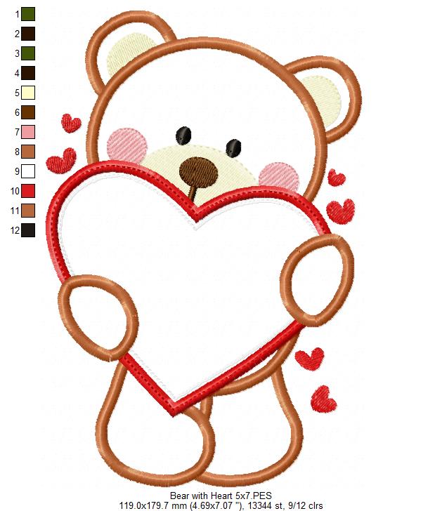 Bear with Heart - Aplique Embroidery