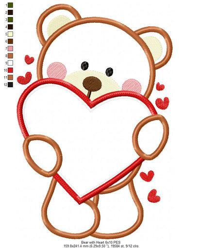 Bear with Heart - Aplique Embroidery
