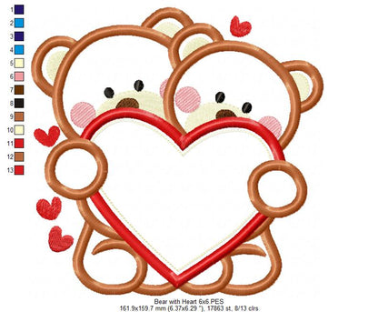 Bear with Hearts - Aplique Embroidery