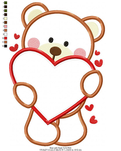 Bear with Heart - Aplique Embroidery