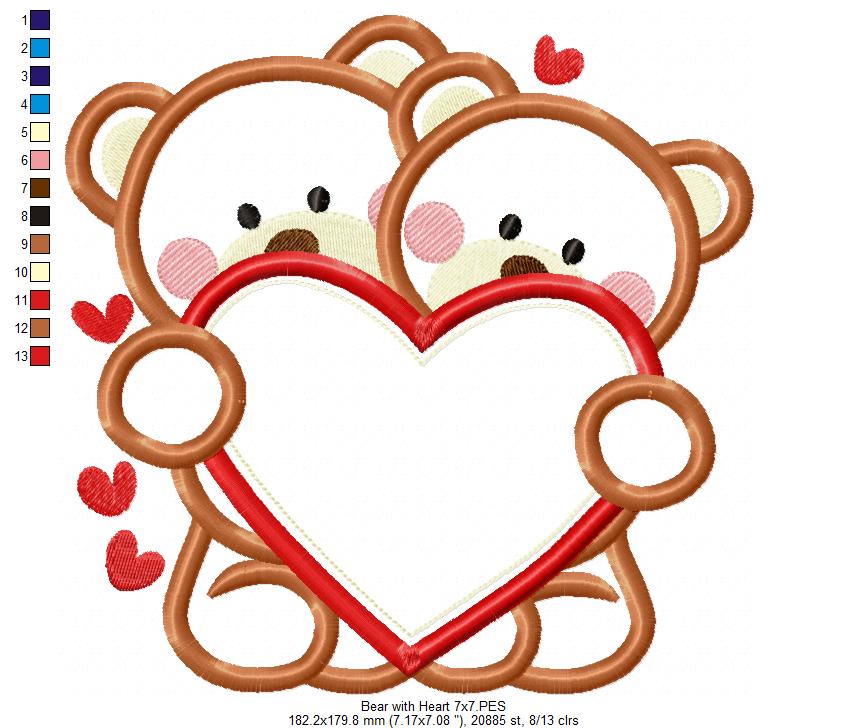 Bear with Hearts - Aplique Embroidery