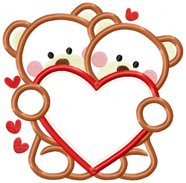 Bear with Hearts - Aplique Embroidery