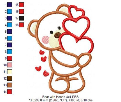 Bear with Hearts - Aplique Embroidery