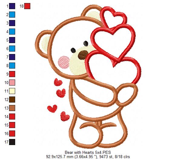 Bear with Hearts - Aplique Embroidery