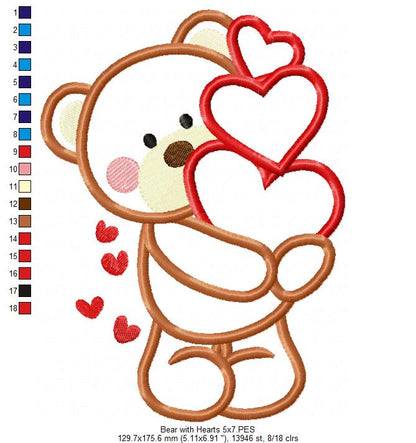 Bear with Hearts - Aplique Embroidery