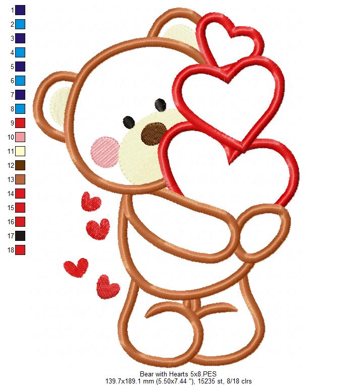 Bear with Hearts - Aplique Embroidery