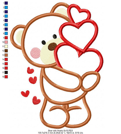 Bear with Hearts - Aplique Embroidery