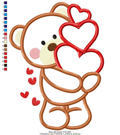 Bear with Hearts - Aplique Embroidery