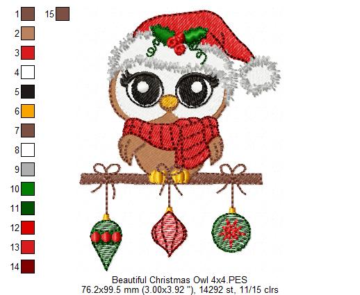 Beautiful Christmas Santa Owl - Fill Stitch