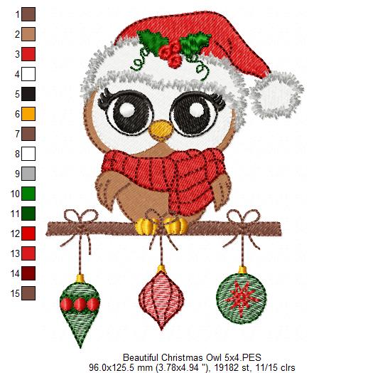 Beautiful Christmas Santa Owl - Fill Stitch