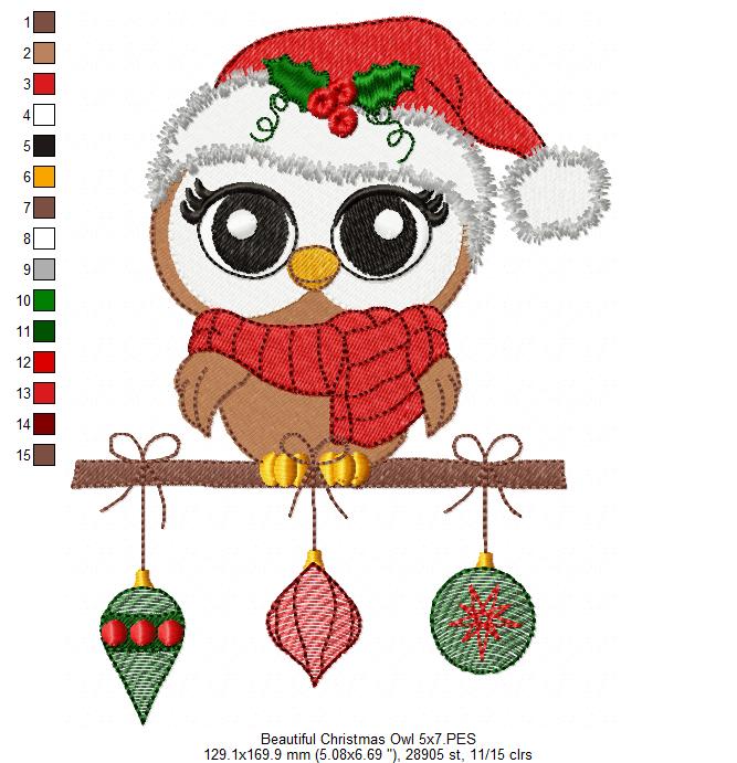 Beautiful Christmas Santa Owl - Fill Stitch