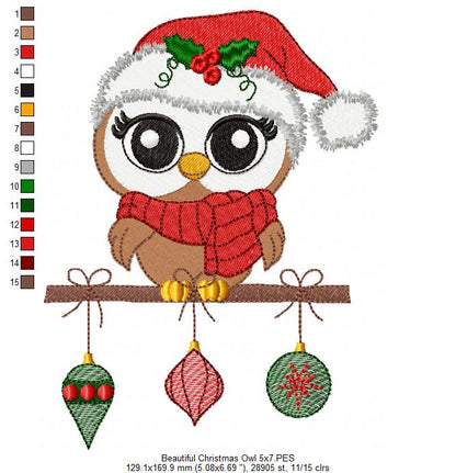 Beautiful Christmas Santa Owl - Fill Stitch