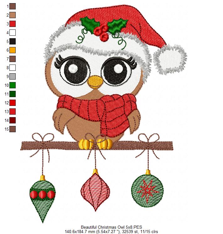 Beautiful Christmas Santa Owl - Fill Stitch