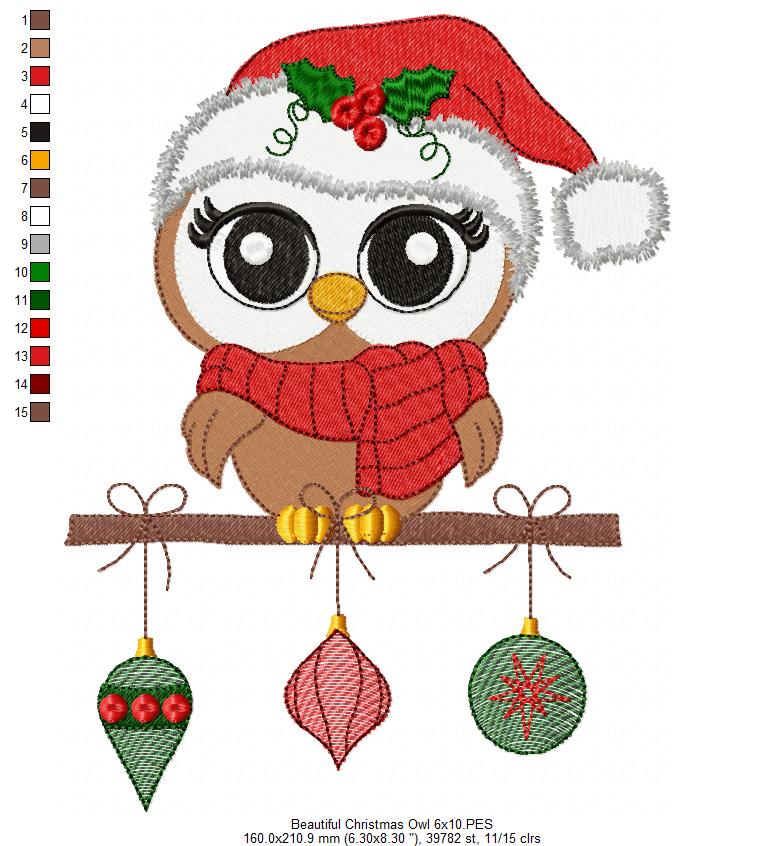 Beautiful Christmas Santa Owl - Fill Stitch