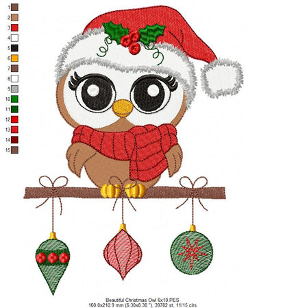 Beautiful Christmas Santa Owl - Fill Stitch