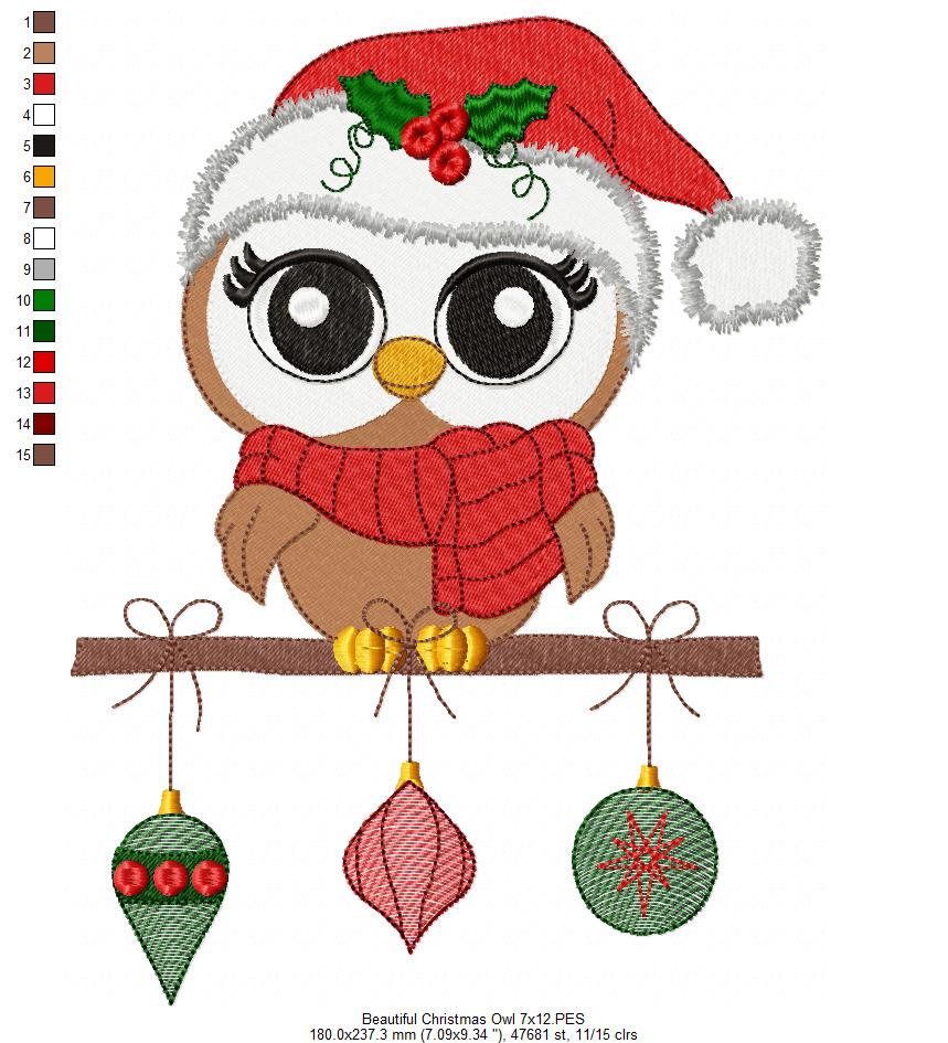 Beautiful Christmas Santa Owl - Fill Stitch