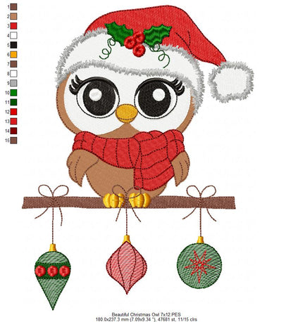 Beautiful Christmas Santa Owl - Fill Stitch