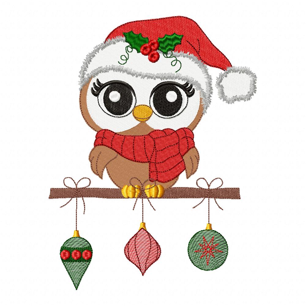 Beautiful Christmas Santa Owl - Fill Stitch