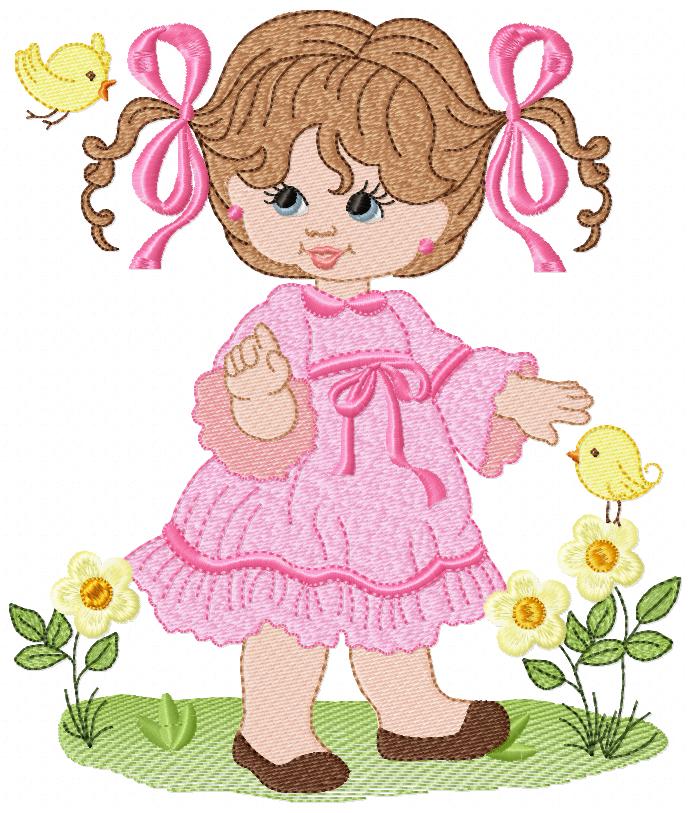 Beautiful Girl and Bird - Fill Stitch