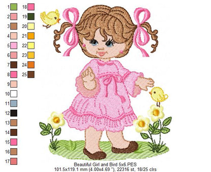 Beautiful Girl and Bird - Fill Stitch