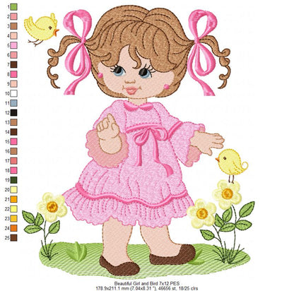 Beautiful Girl and Bird - Fill Stitch