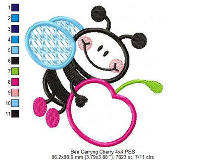 Bee Carrying Cherry - Appliqué – Machine Embroidery Design