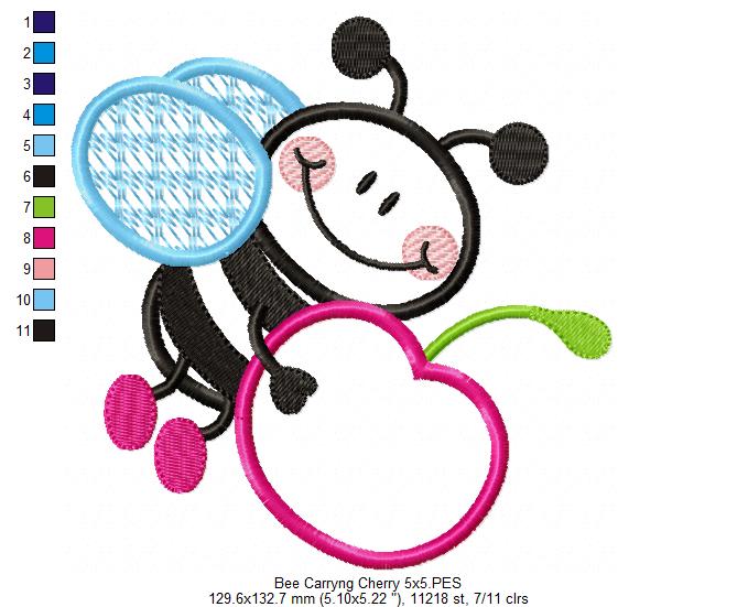Bee Carrying Cherry - Appliqué – Machine Embroidery Design